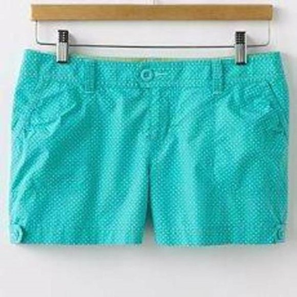 Womens Cotton Shorts SO Blue Polka Dot sz 7 Lowrise Button Tab Summer Jr Girls - Picture 1 of 3